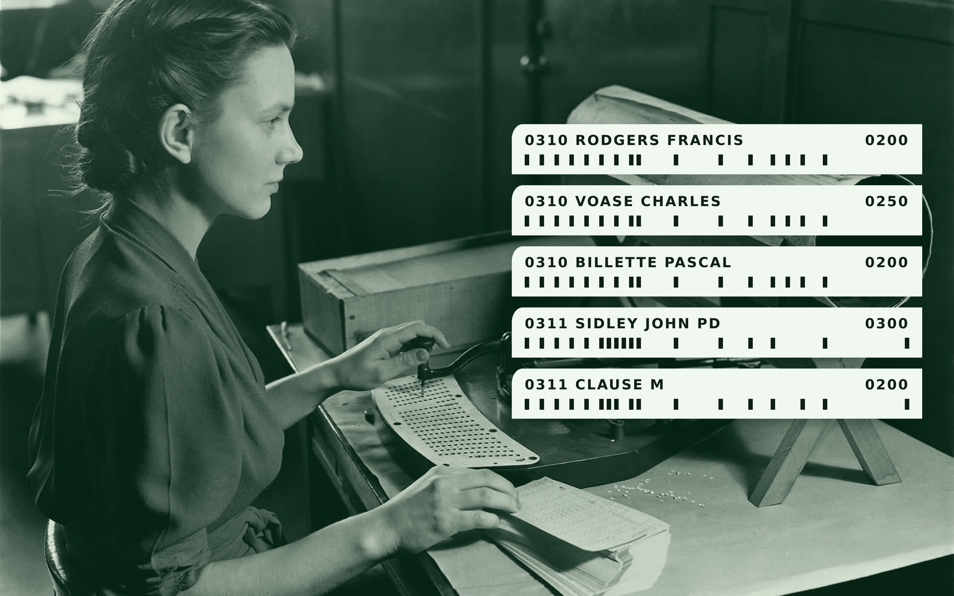 The same accounts on punched cards, 1940s.