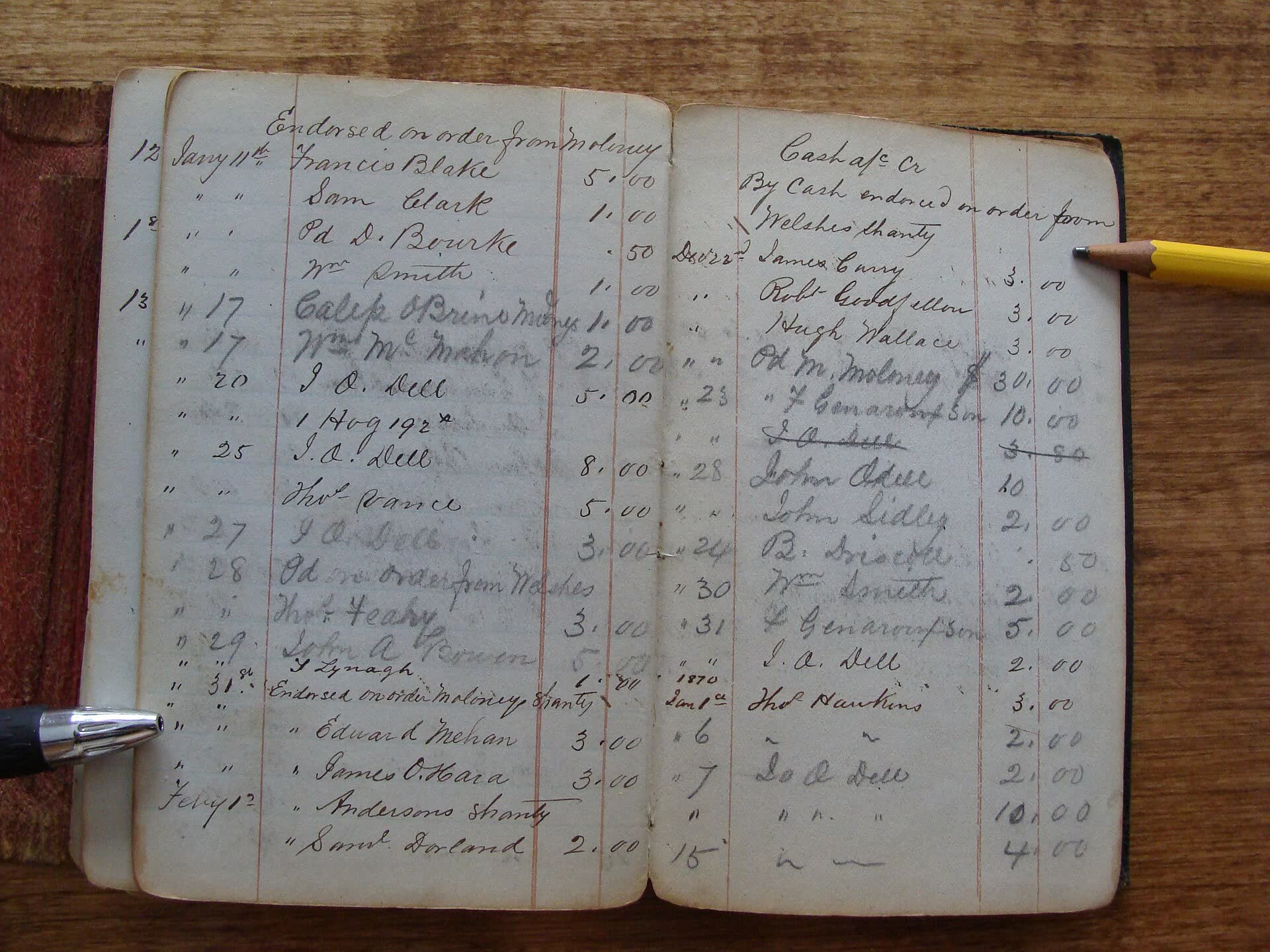 Handwritten entries in an 1870 account book